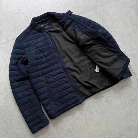 Dark Navy Puffer Lightweight Zip Up Jacket - Picture 2 of 3